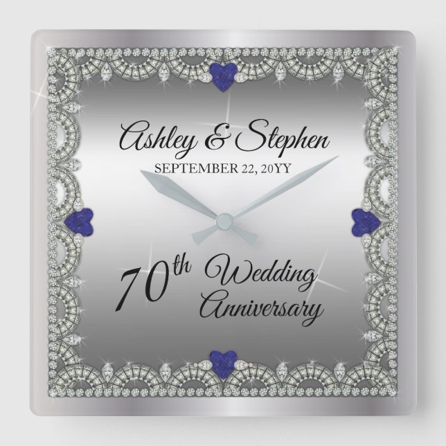 Horloge Carrée Sapphire | Diamants 70e anniversaire du Mariage (Recto)