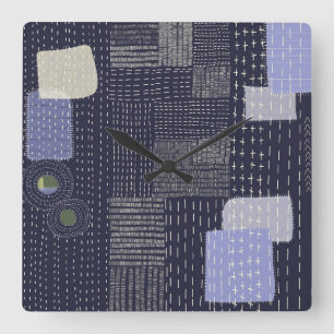 Horloge Carrée sashiko japonais coutures ressemblant à un motif