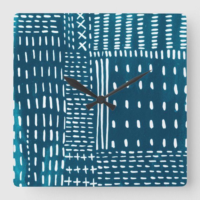 Horloge Carrée Sashiko Stitches (Recto)