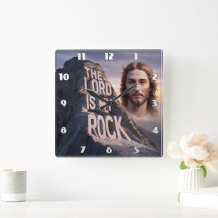 Horloge Carrée Sauveur Divin : Le Seigneur Est Mon Rocher
