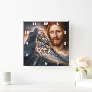 Horloge Carrée Sauveur Divin : Le Seigneur Est Mon Rocher