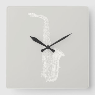 Horloge Carrée Saxophone Illustrated Music Art CUSTOM COLOR