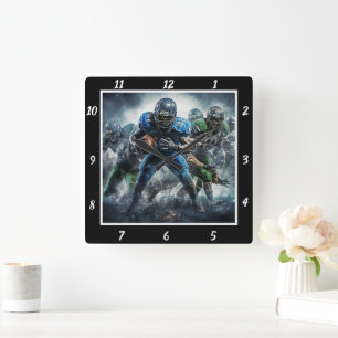 Horloge Carrée Scène d'action de football dynamique et haute éner