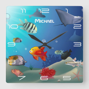 Horloge Carrée Scène de vie marine