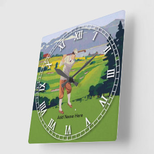 Horloge Carrée Scene de Vintage Style Highlands