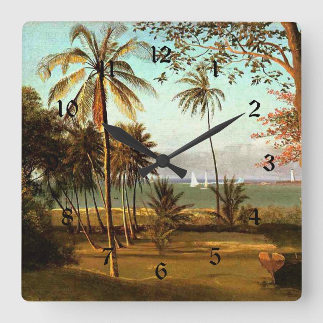 Horloge Carrée Scène Floride - Peinture d'Albert Bierstadt, (Recto)