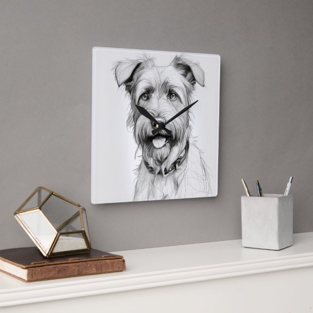 Horloge Carrée Schnauzer Portrait Crayon (Bureau)