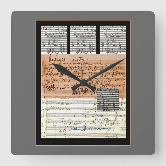 Horloge Carrée Score musical collage wall clock (Recto)