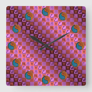 Horloge Carrée Scorpion & Coq de Bois