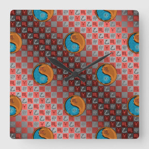 Horloge Carrée Scorpion & Lapin de Bois