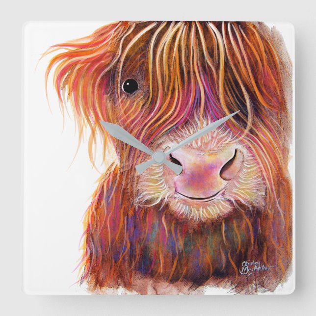 Horloge Carrée SCoTTiSH HigHLaND CoW ' THe KiD 2 ' par SHiRLeY Ma (Recto)