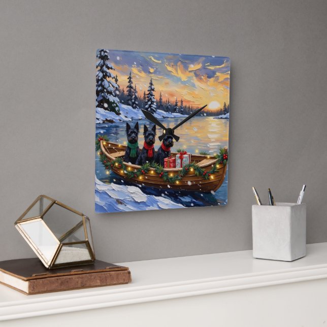 Horloge Carrée Scottish Terrier Christmas Boat Holiday (Bureau)