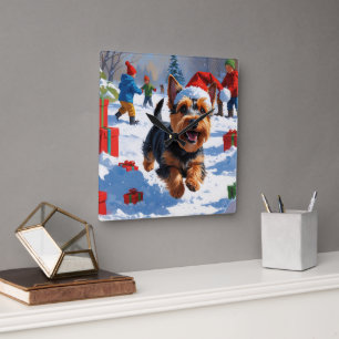 Horloge Carrée Scottish Terrier coule la neige avec le Casquette 