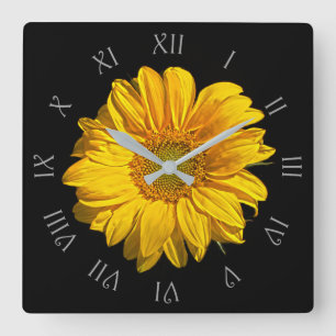 Horloge Carrée Script gris de tournesol Nombre romain wccn