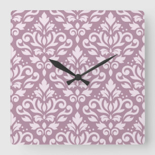 Horloge Carrée Scroll Damask Large Pattern Pink on Mauve