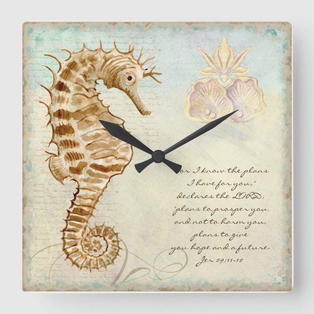 Horloge Carrée Sea Horse Coastal (Recto)