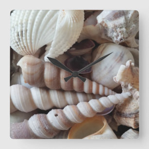 Horloge Carrée Sea Shells, Summer Beach Exotic Tropical Clock