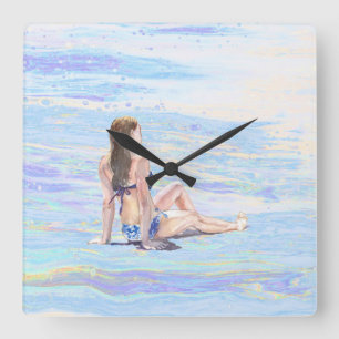 Horloge Carrée *~* Sea Shore Ocean Woman AR29 Beach