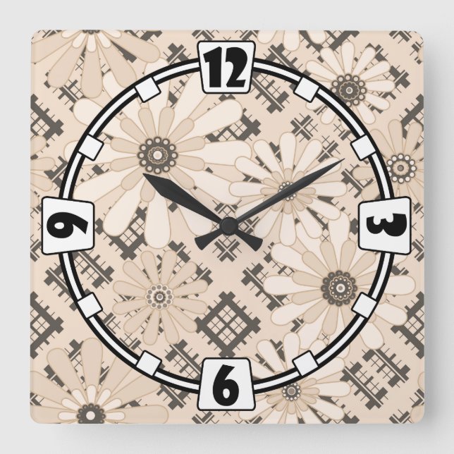 Horloge Carrée Seamless abstract moderne checkered plaid floral b (Recto)