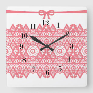 Horloge Carrée Seamless pink romantic elegant lace lacy bow white