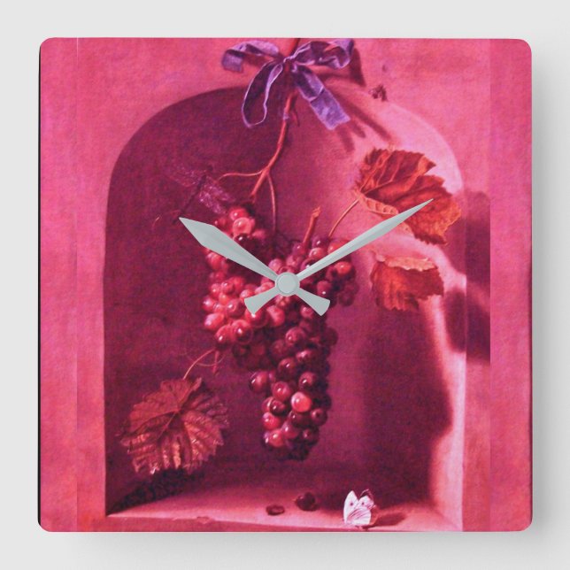 Horloge Carrée SEASON's FRUITS HANGED GRAPES Antique Pink Rustic (Recto)