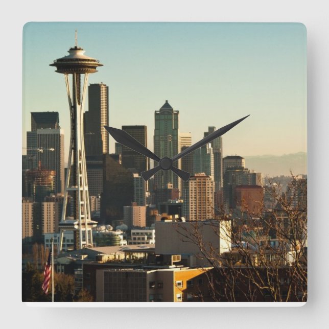 Horloge Carrée Seattle skyline et Space Needle (Recto)