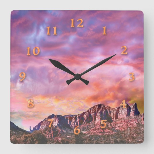 Horloge Carrée SEDONA ARIZONA Red Rock Sunset (Recto)
