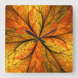Horloge Carrée Sensation d'automne, Fleur Abstraite fractale mode