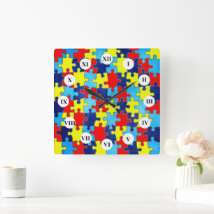 Horloge Carrée Sensibilisation sur l'autisme-Puzzle par Shirley T