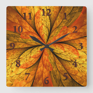 Horloge Carrée Sentiment d'automne, fleur abstraite moderne de