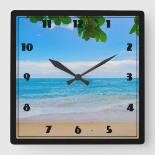 Horloge Carrée Serene Tropical Beach Sable et mer