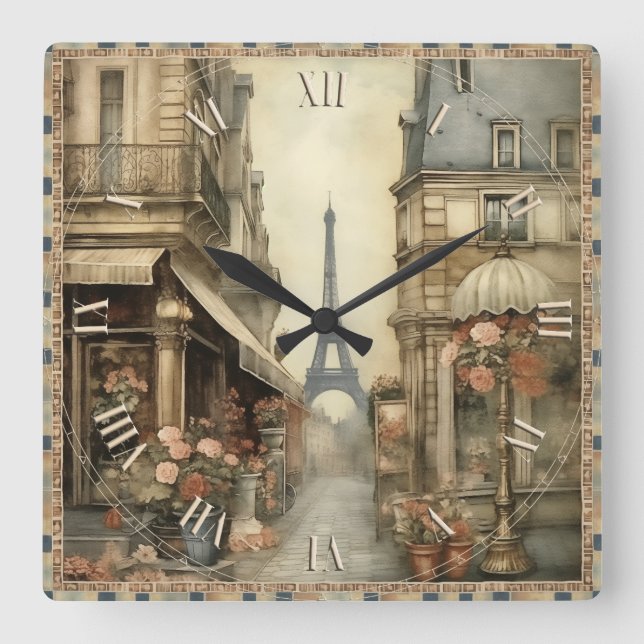 Horloge Carrée shabby chic à Paris (Recto)