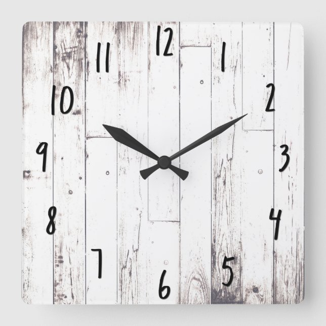 Horloge Carrée Shabby Chic White Wood Rustic Farmhouse (Recto)