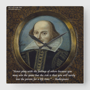 Horloge Carrée Shakespeare & Sentiments célèbres Citation mural H