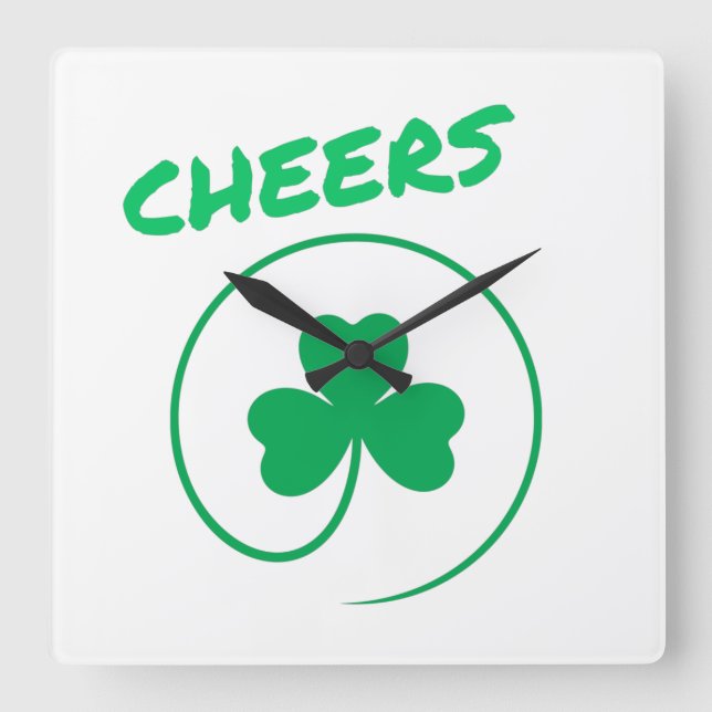 Horloge Carrée Shamrock de Clover Vert et Blanc Élégant (Recto)