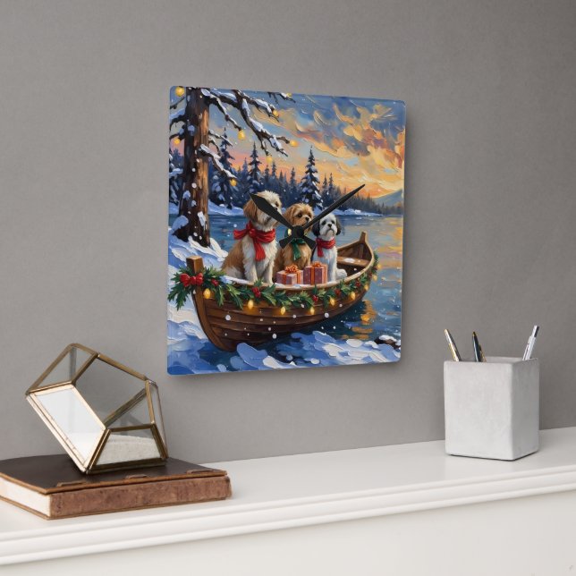 Horloge Carrée Shih Tzu Christmas Boat Holiday (Bureau)