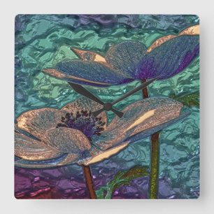 Horloge Carrée Shiny metallizer blue flower wall clock