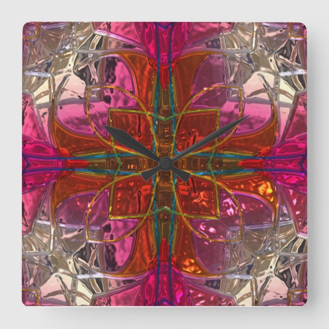 Horloge Carrée Shiny metallizer red and pink glass wall clock (Recto)