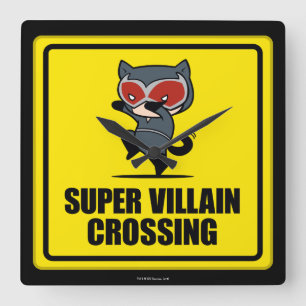 Horloge Carrée Signe de passage de Chibi Catwoman Super Villain