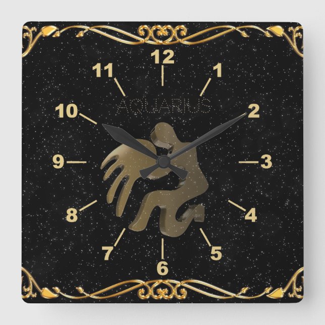 Horloge Carrée Signe d'or d'Aquarius (Recto)