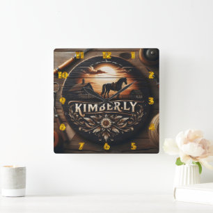 Horloge Carrée SIGNE EN BOIS Afficher Le Thème Kimberly Country