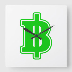 Horloge Carrée SIGNE VERT BAHT ฿ Devise Thai ฿