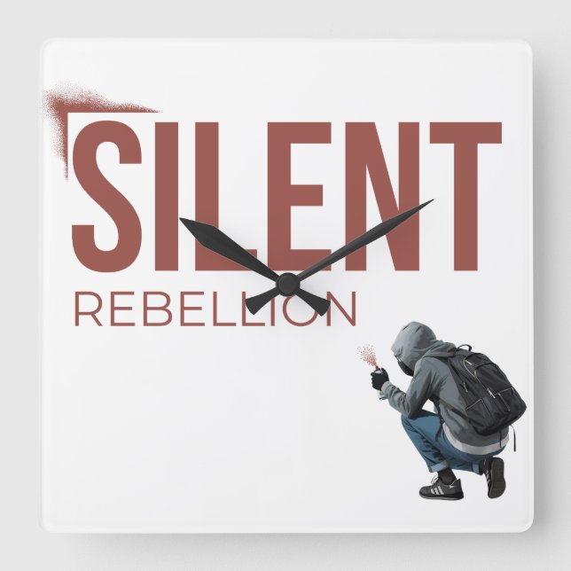 Horloge Carrée Silent Rebellion Minimal Graffiti Art (Recto)