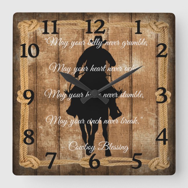 Horloge Carrée Silhouette de cow-boy (Recto)