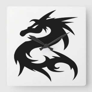 Horloge Carrée Silhouette de dragon tribal
