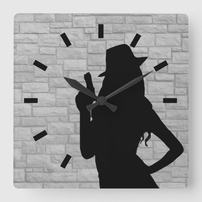 Horloge Carrée Silhouette de poule d'arme (Recto)