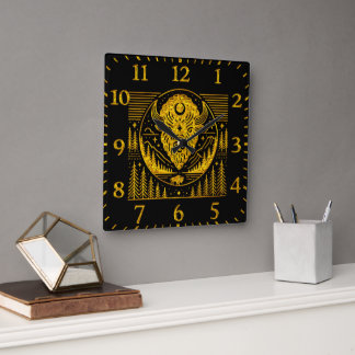Horloge Carrée Silhouette de tête de bison contre Arrière - plan 