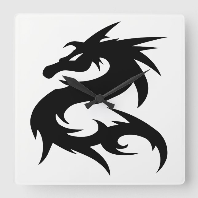 Horloge Carrée Silhouette du dragon tribal (Recto)