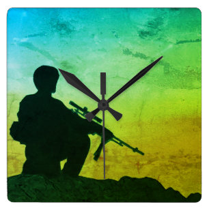 Horloge Carrée Silhouette militaire de soldat d'horloge murale