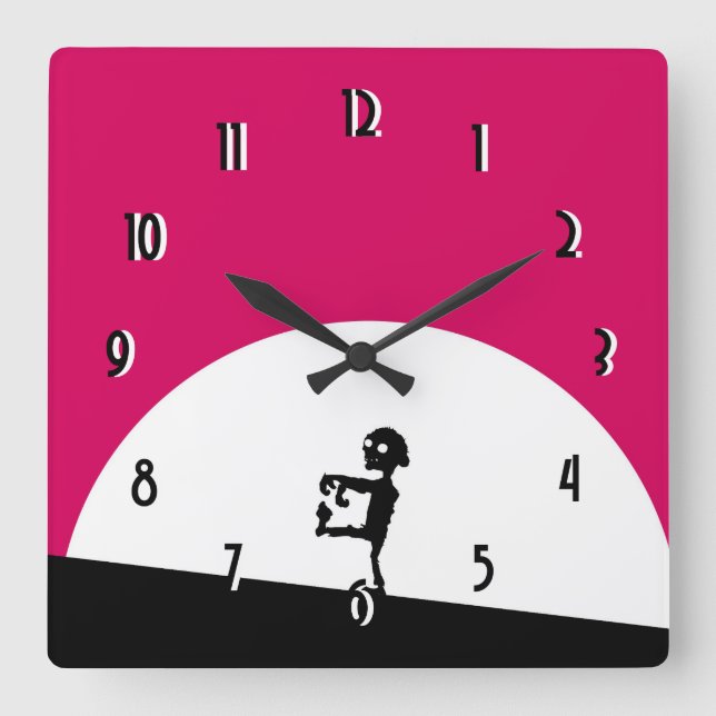 Horloge Carrée Silhouette Zombie avec Pleine lune (Recto)